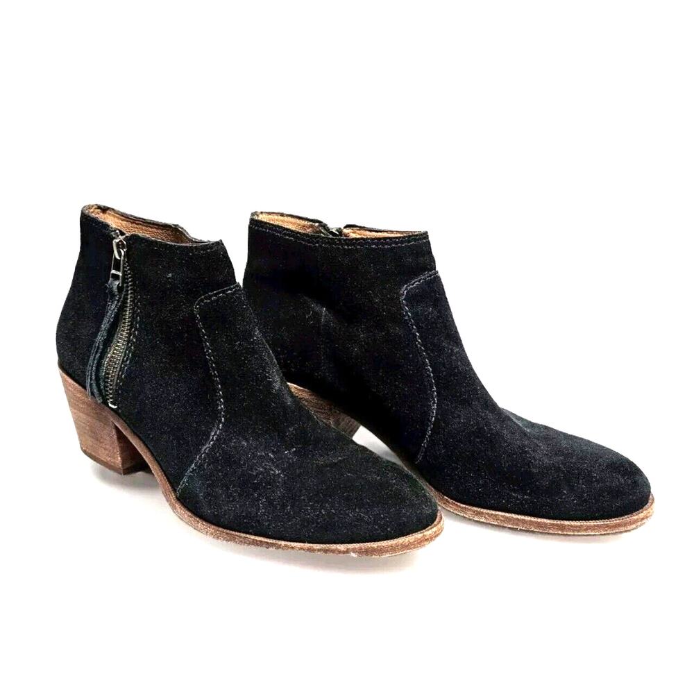 MADEWELL The Janice Black Suede Ankle Boots Stacked Block Heel Size 10